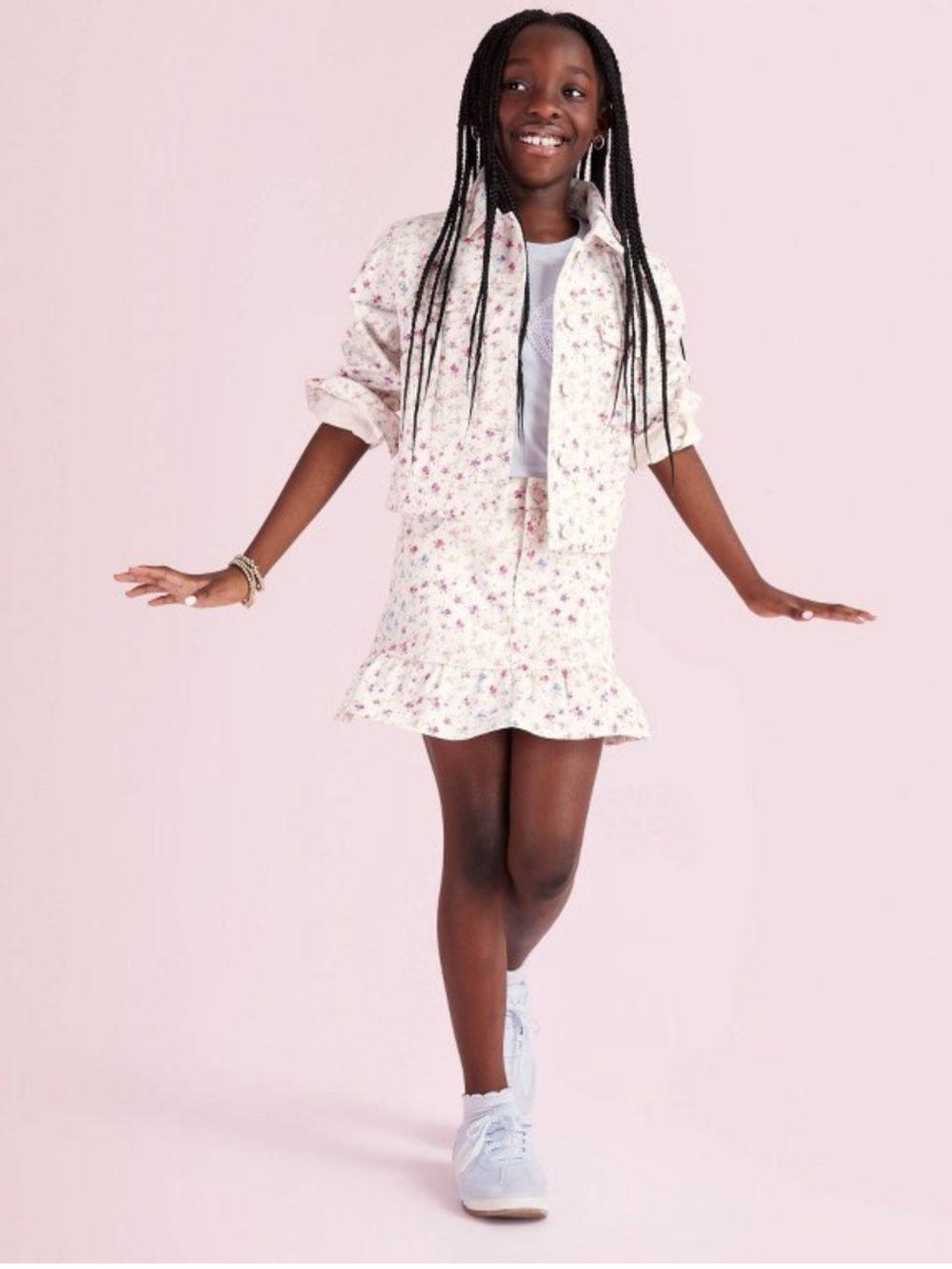 LoveShackFancy Target Cream 7 Olivia Sunrise Patchwork Ruffle Hem Denim Skirt